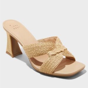 A New Day Beige Woven Heeled Mules